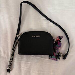Steve Madden Black Crossbody Bag with Floral Scarf and coin purse